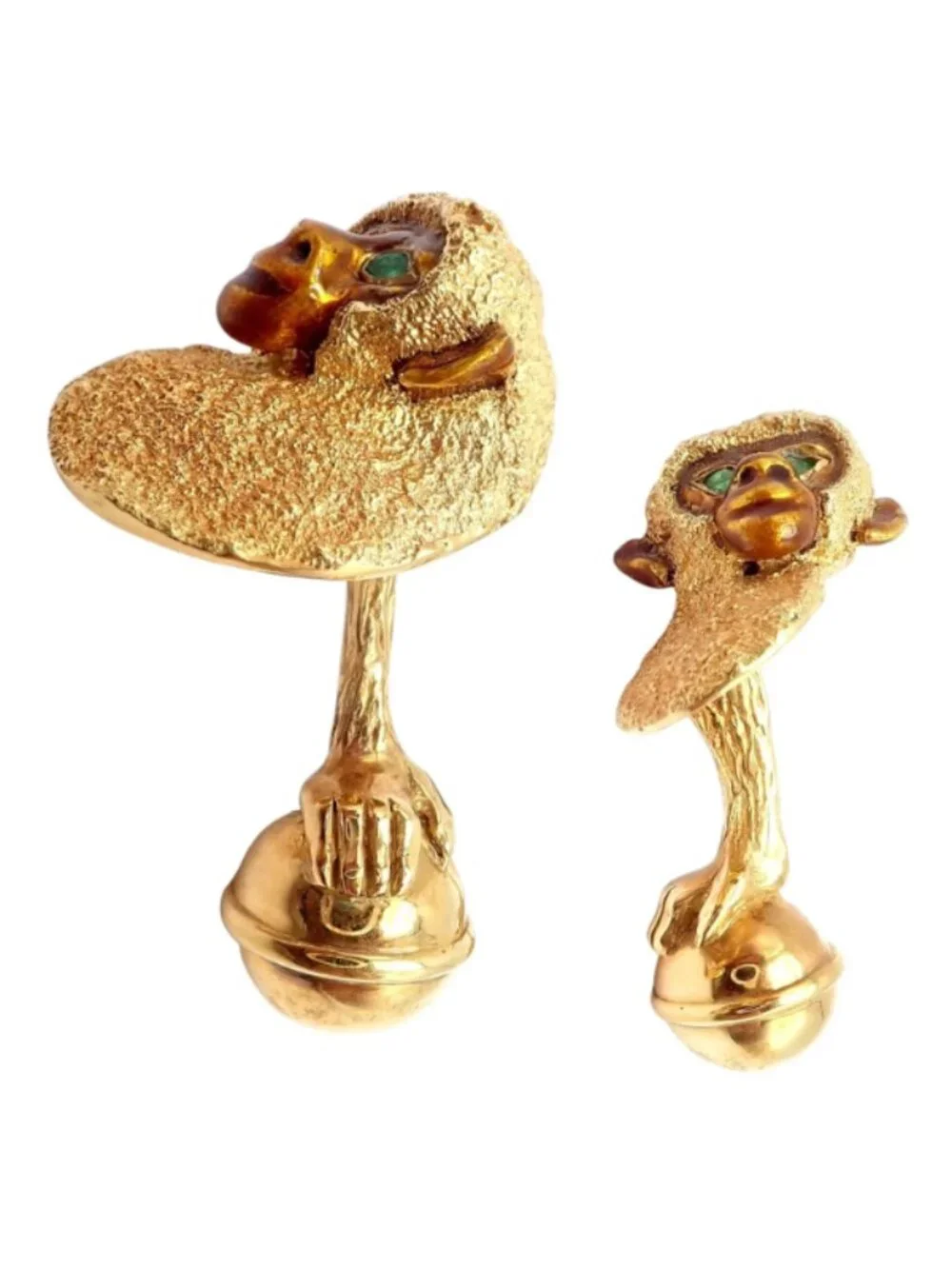 Vintage Tiffany & Co. 18k Yellow Gold Emerald Enamel Monkey Cufflinks 1991